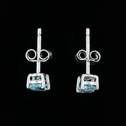 Natural Blue Topaz Oval Stud Earrings – 925 Silver, Brilliant Cut Gemstone Jewelry