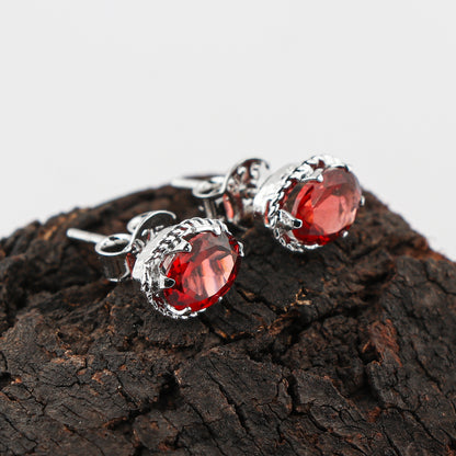 Natural Garnet Gemstone Oval Shape Stud Earring For Women, Chakra Energy Healing Gemstone, 925 Sterling Silver Earrings, Birthstone, Fine Jewelry Gifts for Her Mom Women Wife Men