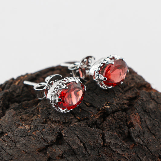 Natural Garnet Gemstone Oval Shape Stud Earring For Women, Chakra Energy Healing Gemstone, 925 Sterling Silver Earrings, Birthstone, Fine Jewelry Gifts for Her Mom Women Wife Men