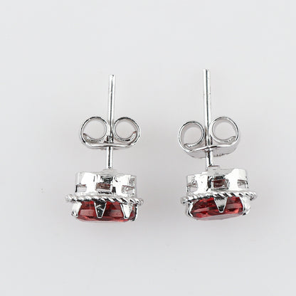 Natural Garnet Gemstone Oval Shape Stud Earring For Women, Chakra Energy Healing Gemstone, 925 Sterling Silver Earrings, Birthstone, Fine Jewelry Gifts for Her Mom Women Wife Men