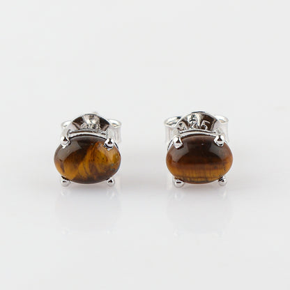 Natural Tiger Eye Gemstone Oval Shape Stud Earring For Women, Chakra Energy Healing Gemstone, 925 Sterling Silver Earrings, Birthstone, Fine Jewelry Gifts for Her Mom Women Wife Men