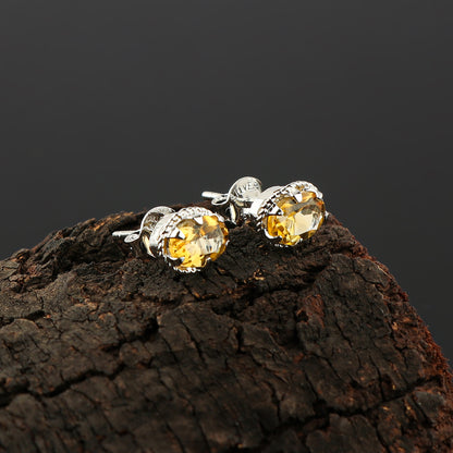 Natural Citrine Gemstone Oval Shape Stud Earring For Women, Chakra Energy Healing Gemstone, 925 Sterling Silver Earrings, Birthstone, Fine Jewelry Gifts for Her Mom Women Wife