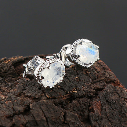 Natural Moonstone Crystals Oval Shape Stud Earring For Women, Chakra Energy Healing Gemstone, Fine Crystal, Birthstone, Beautiful Women Simple Christmas Gift Jewelry