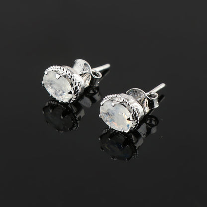 Natural Moonstone Crystals Oval Shape Stud Earring For Women, Chakra Energy Healing Gemstone, Fine Crystal, Birthstone, Beautiful Women Simple Christmas Gift Jewelry