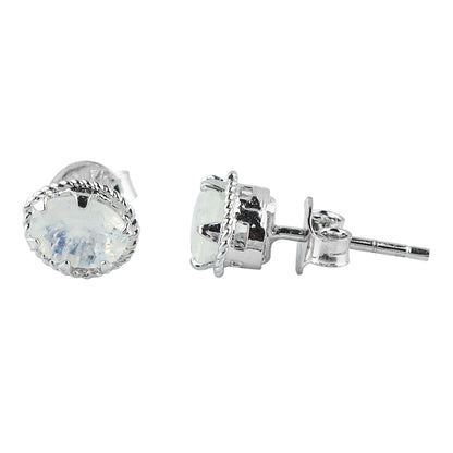 Natural Moonstone Crystals Oval Shape Stud Earring For Women, Chakra Energy Healing Gemstone, Fine Crystal, Birthstone, Beautiful Women Simple Christmas Gift Jewelry