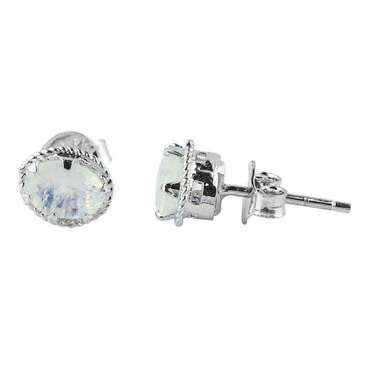 Natural Moonstone Crystals Oval Shape Stud Earring For Women, Chakra Energy Healing Gemstone, Fine Crystal, Birthstone, Beautiful Women Simple Christmas Gift Jewelry