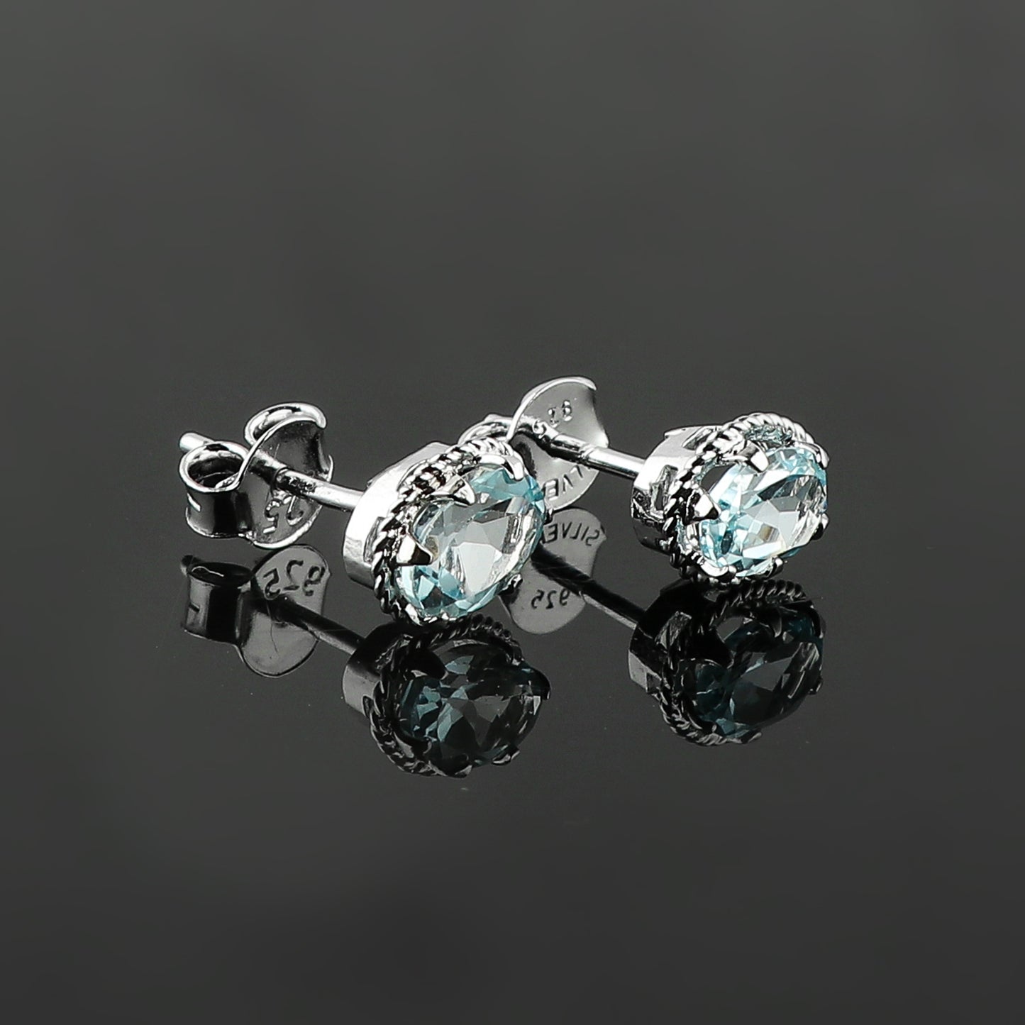 Natural Sky Blue Topaz Crystal, 925 Sterling Silver Oval Shape Stud Earring For Women, Chakra Energy Healing Gemstone, Fine Crystal, Birthstone, Beautiful Women Simple Christmas Gift Jewelry