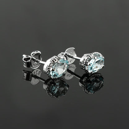 Natural Sky Blue Topaz Crystal, 925 Sterling Silver Oval Shape Stud Earring For Women, Chakra Energy Healing Gemstone, Fine Crystal, Birthstone, Beautiful Women Simple Christmas Gift Jewelry