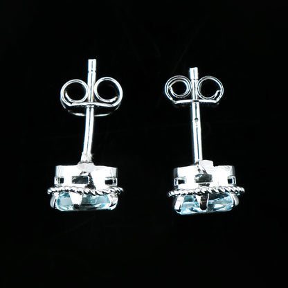 Natural Sky Blue Topaz Crystal, 925 Sterling Silver Oval Shape Stud Earring For Women, Chakra Energy Healing Gemstone, Fine Crystal, Birthstone, Beautiful Women Simple Christmas Gift Jewelry