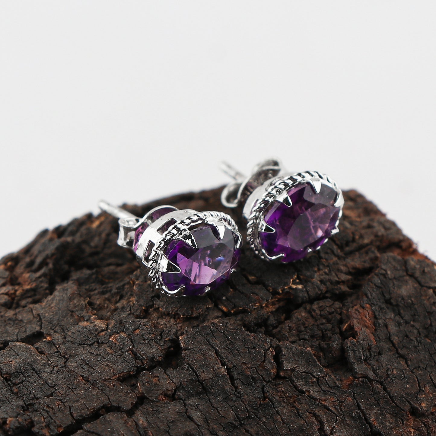 Natural Amethyst Crystals Oval Shape Stud Earring, Prong Setting, Chakra Energy Healing Gemstone, Real Crystal, Birthstone, Fine Gift Jewelry For Her Women, Girl, Love