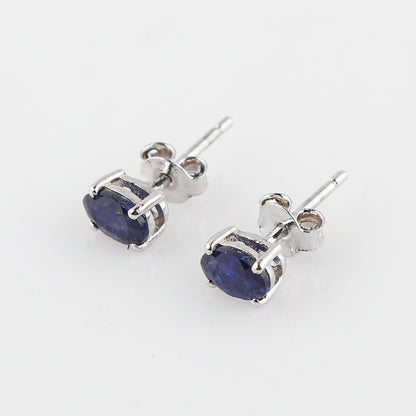 Natural Sapphire Crystals Oval Shape Stud Earring, Prong Setting, Chakra Energy Healing Gemstone, Real Crystal, Birthstone, Fine Gift Jewelry For Her Women, Girl, Love