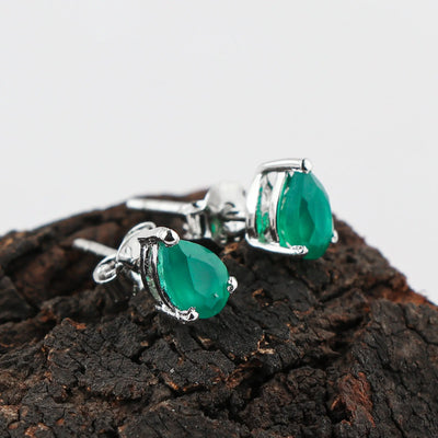 Authentic Green Onyx Stud Earrings crafted with 925 sterling silver