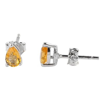 Golden Dawn Citrine Stud Earrings, Perfect for any occasion | AA+ Quality, 6x4 mm natural gemstones mined out from Madagascar | Rhodium Plated  silver plated