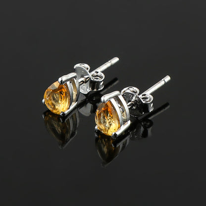 Natural Citrine Crystals Pear Shape Stud Earring, Prong Setting, Chakra Energy Healing Gemstone, Real Crystal, Birthstone, Fine Gift Jewelry For Her Women, Girl, Love