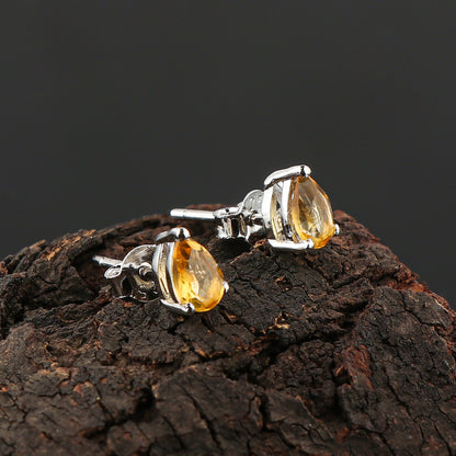 Natural Citrine Crystals Pear Shape Stud Earring, Prong Setting, Chakra Energy Healing Gemstone, Real Crystal, Birthstone, Fine Gift Jewelry For Her Women, Girl, Love