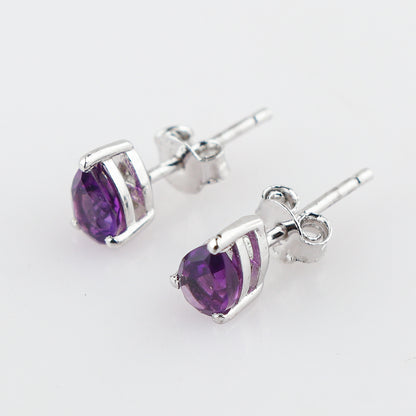 Natural Amethyst Crystals Pear Shape Stud Earring, Prong Setting, Chakra Energy Healing Gemstone, Real Crystal, Birthstone, Fine Gift Jewelry For Her Women, Girl, Love