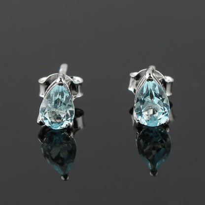 Natural Sky Blue Topaz Crystals Pear Shape Stud Earring For Women, Chakra Energy Healing Gemstone, Fine Crystal, Birthstone, Beautiful Women Simple Christmas Gift Jewelry