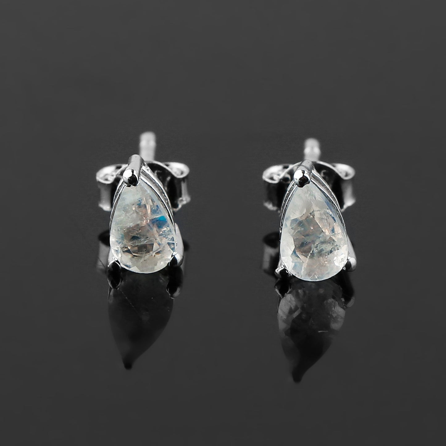 Natural Moonstone Crystals Pear Shape Stud Earring, Prong Setting, Chakra Energy Healing Gemstone, Real Crystal, Birthstone, Fine Gift Jewelry For Her Women, Girl, Love