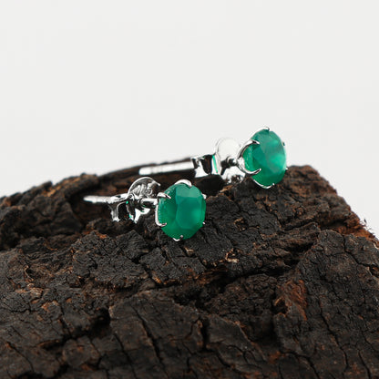 Natural Green Onyx Crystals Round Shape Stud Earring For Women, Chakra Energy Healing Gemstone, Real Crystal, Birthstone, Beautiful Women Simple Christmas Gift Jewelry