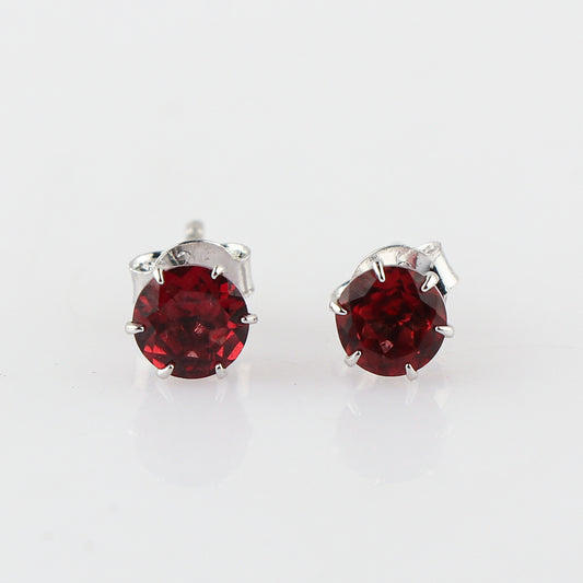 Natural Garnet Crystals Round Shape Stud Earring For Women, Chakra Energy Healing Gemstone, Real Crystal, Birthstone, Beautiful Women Simple Christmas Gift Jewelry