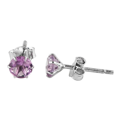 Natural Rose de France Crystal Stud Earrings - Round Shape, Prong Setting, Chakra Healing Gemstone Jewelry for Women
