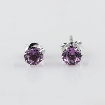 Natural Rose De France Crystals Round Shape Stud Earring, Prong Setting, Chakra Energy Healing Gemstone, Real Crystal, Birthstone, Fine Gift Jewelry For Her Women, Girl, Love