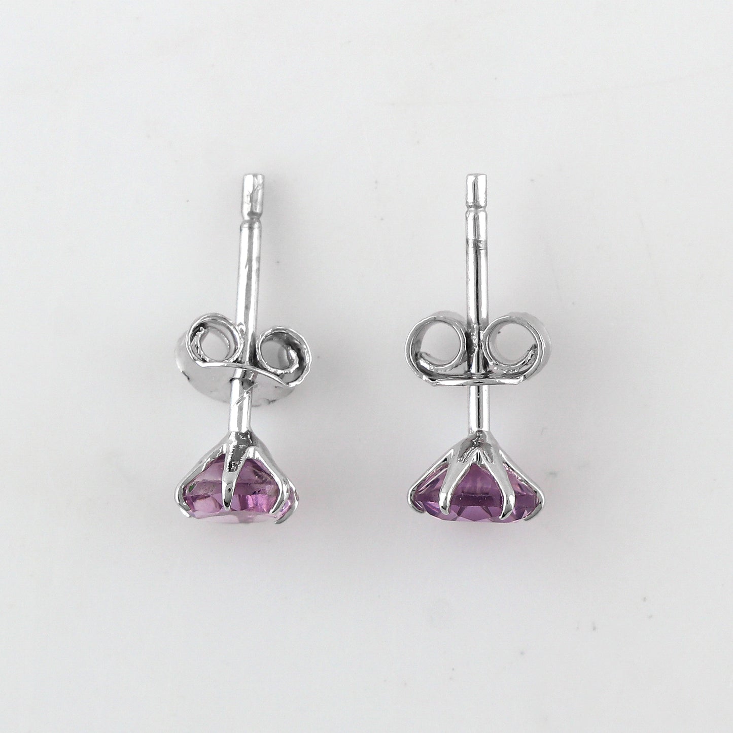 Natural Rose De France Crystals Round Shape Stud Earring, Prong Setting, Chakra Energy Healing Gemstone, Real Crystal, Birthstone, Fine Gift Jewelry For Her Women, Girl, Love