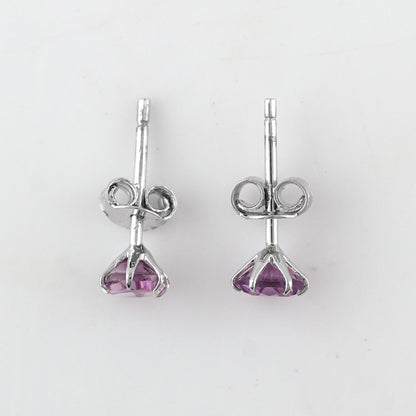 Natural Rose De France Crystals Round Shape Stud Earring, Prong Setting, Chakra Energy Healing Gemstone, Real Crystal, Birthstone, Fine Gift Jewelry For Her Women, Girl, Love