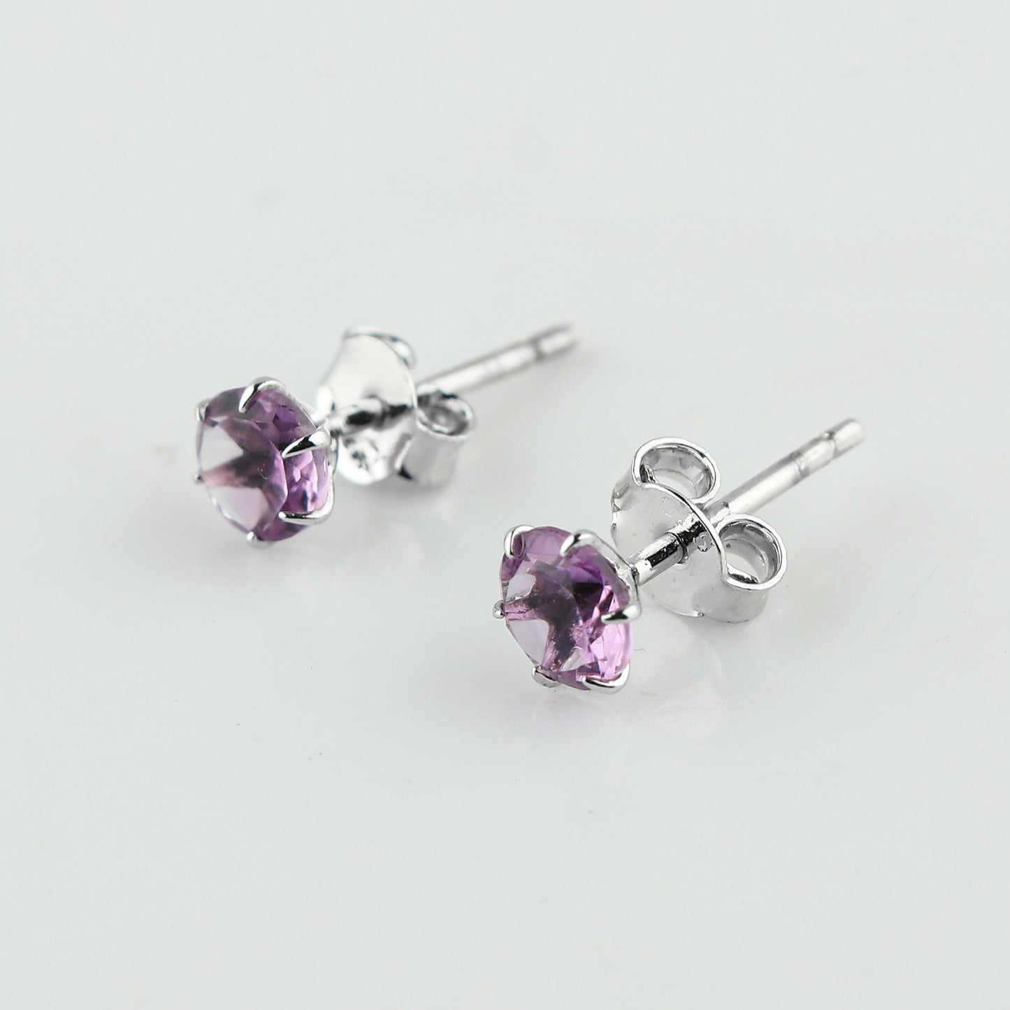 Natural Rose De France Crystals Round Shape Stud Earring, Prong Setting, Chakra Energy Healing Gemstone, Real Crystal, Birthstone, Fine Gift Jewelry For Her Women, Girl, Love