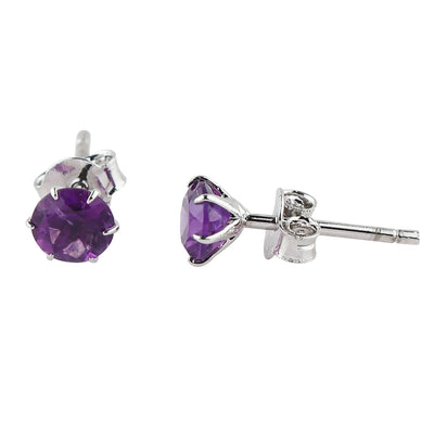 AA+ Amethyst Stud Earrings | Round Purple Gemstone Jewelry for Women