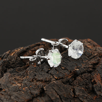 Natural Moonstone Crystals Round Shape Stud Earring For Women, Chakra Energy Healing Gemstone, Real Crystal, Birthstone, Beautiful Women Simple Christmas Gift Jewelry