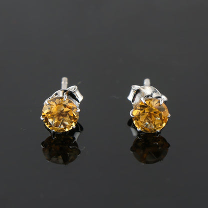 Natural Citrine Crystals Round Shape Stud Earring For Women, Chakra Energy Healing Gemstone, Real Crystal, Birthstone, Beautiful Women Simple Christmas Gift Jewelry