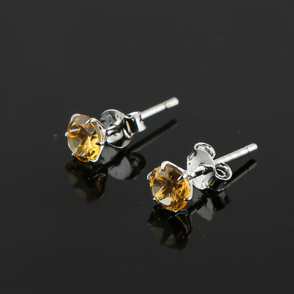 Natural Citrine Crystals Round Shape Stud Earring For Women, Chakra Energy Healing Gemstone, Real Crystal, Birthstone, Beautiful Women Simple Christmas Gift Jewelry