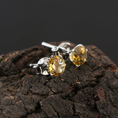 Natural Citrine Crystals Round Shape Stud Earring For Women, Chakra Energy Healing Gemstone, Real Crystal, Birthstone, Beautiful Women Simple Christmas Gift Jewelry