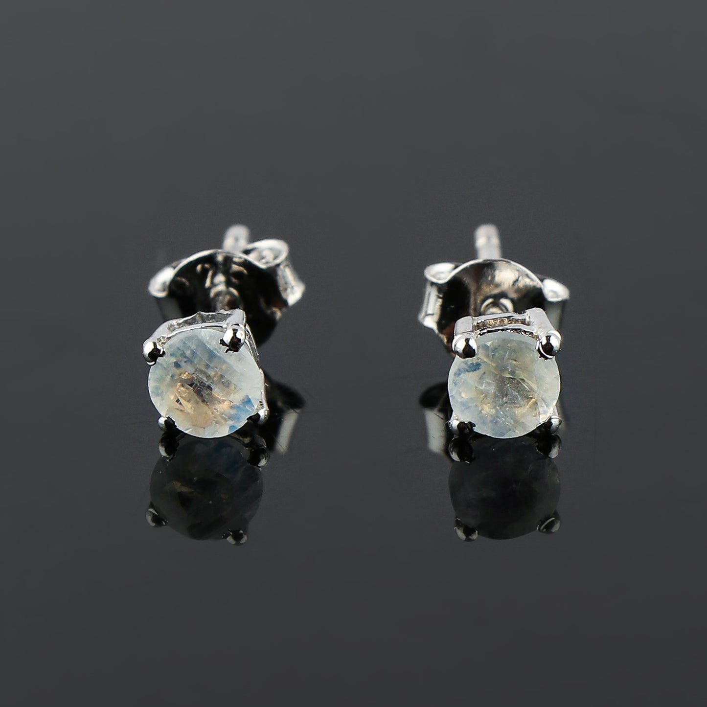 Natural Moonstone Crystals Round Shape Stud Earring, Prong Setting, Chakra Energy Healing Gemstone, Real Crystal, Birthstone, Fine Gift Jewelry For Her Women, Girl, Love