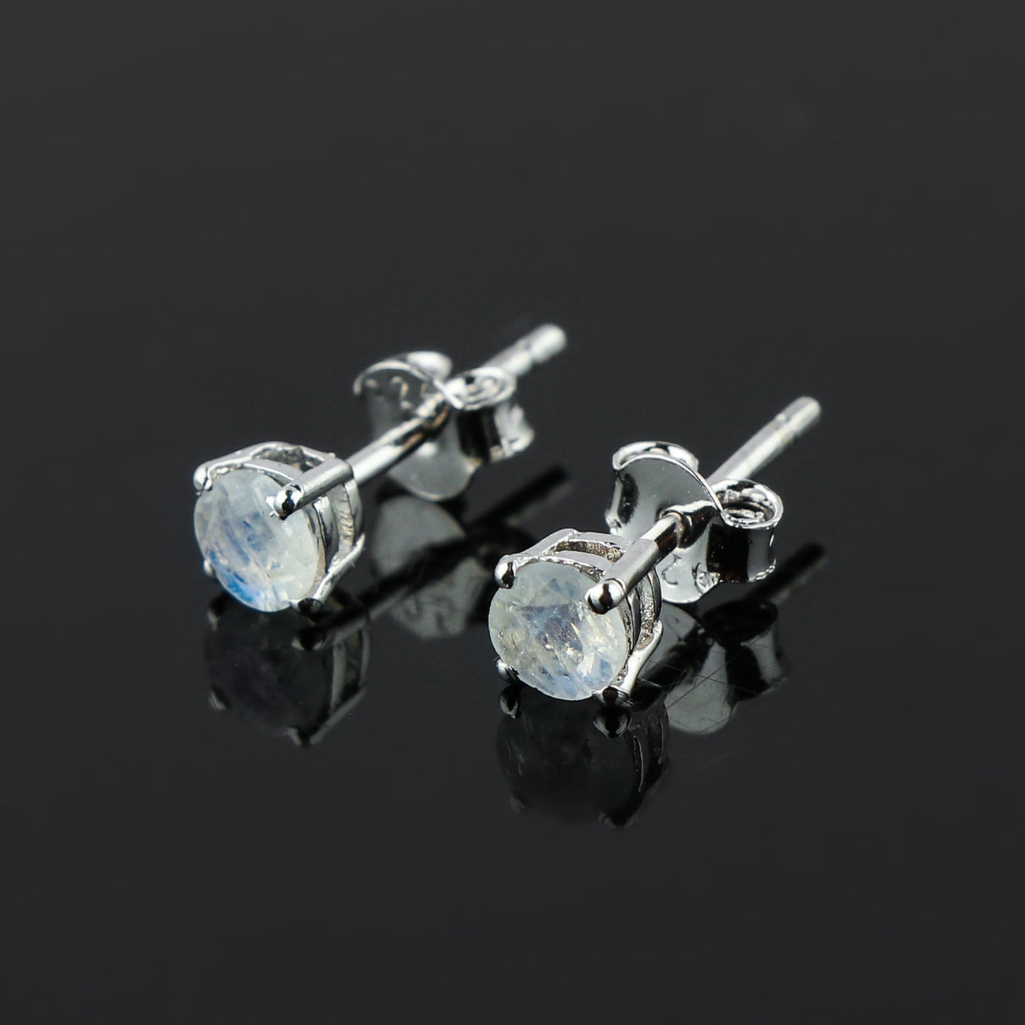 Natural Moonstone Crystals Round Shape Stud Earring, Prong Setting, Chakra Energy Healing Gemstone, Real Crystal, Birthstone, Fine Gift Jewelry For Her Women, Girl, Love