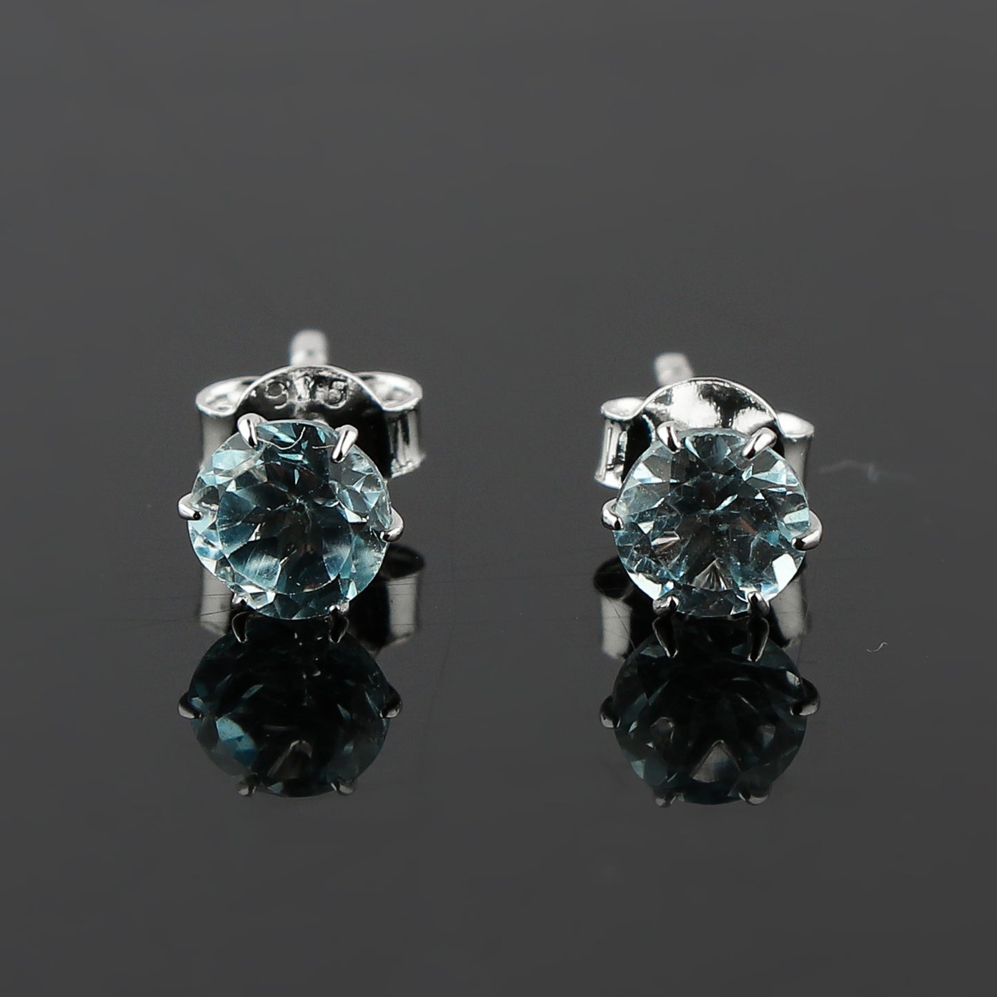 Natural Sky Blue Topaz Crystals Round Shape Stud Earring For Women, Chakra Energy Healing Gemstone, Real Crystal, Birthstone, Beautiful Women Simple Christmas Gift Jewelry