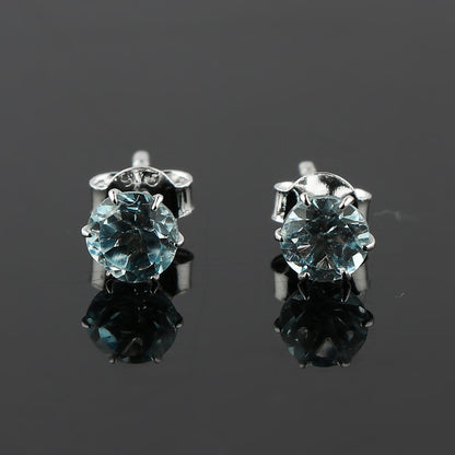 Natural Sky Blue Topaz Crystals Round Shape Stud Earring For Women, Chakra Energy Healing Gemstone, Real Crystal, Birthstone, Beautiful Women Simple Christmas Gift Jewelry