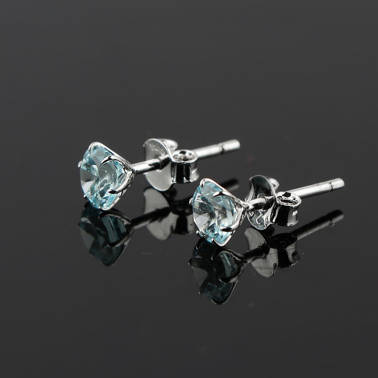 Natural Sky Blue Topaz Crystals Round Shape Stud Earring For Women, Chakra Energy Healing Gemstone, Real Crystal, Birthstone, Beautiful Women Simple Christmas Gift Jewelry