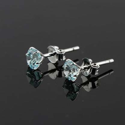 Natural Sky Blue Topaz Crystals Round Shape Stud Earring For Women, Chakra Energy Healing Gemstone, Real Crystal, Birthstone, Beautiful Women Simple Christmas Gift Jewelry