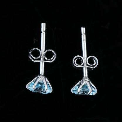 Natural Sky Blue Topaz Crystals Round Shape Stud Earring For Women, Chakra Energy Healing Gemstone, Real Crystal, Birthstone, Beautiful Women Simple Christmas Gift Jewelry