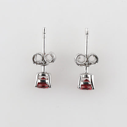 Natural Garnet Crystal Round Stud Earrings for Women | Crafted with 925 Sterling Silver | Birthstone Jewelry & Chakra Healing | Perfect Gift