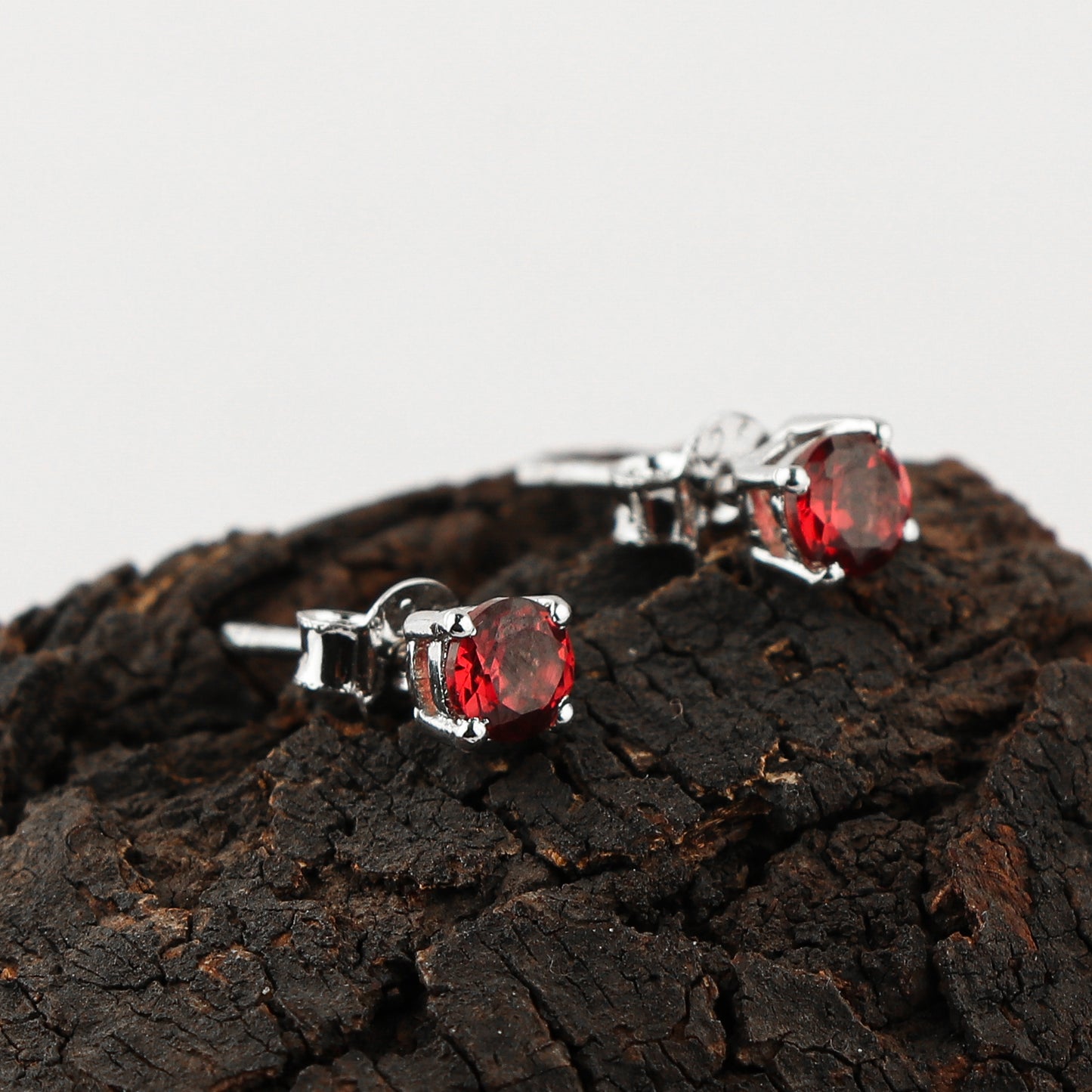 Natural Garnet Crystal Round Stud Earrings for Women | Crafted with 925 Sterling Silver | Birthstone Jewelry & Chakra Healing | Perfect Gift