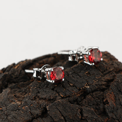 Natural Garnet Crystal Round Stud Earrings for Women | Crafted with 925 Sterling Silver | Birthstone Jewelry & Chakra Healing | Perfect Gift