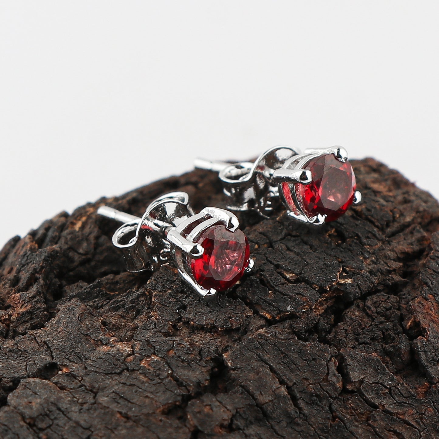 Natural Garnet Gemstone Stud Earrings | Round Shape, 925 Sterling Silver Crafted Jewelry Piece | Perfect fine Jewelry for Women that Suits any occasion