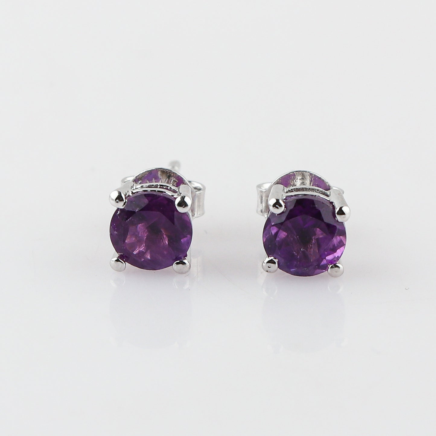 Natural Amethyst Round Stud Earrings | 6x6mm Brilliant Cut | 925 Sterling Silver | AA+ Quality | Premium Jewelry for Women