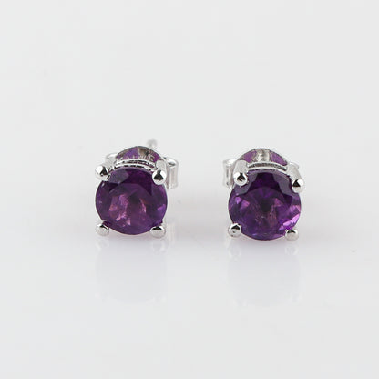 Natural Amethyst Round Stud Earrings | 6x6mm Brilliant Cut | 925 Sterling Silver | AA+ Quality | Premium Jewelry for Women