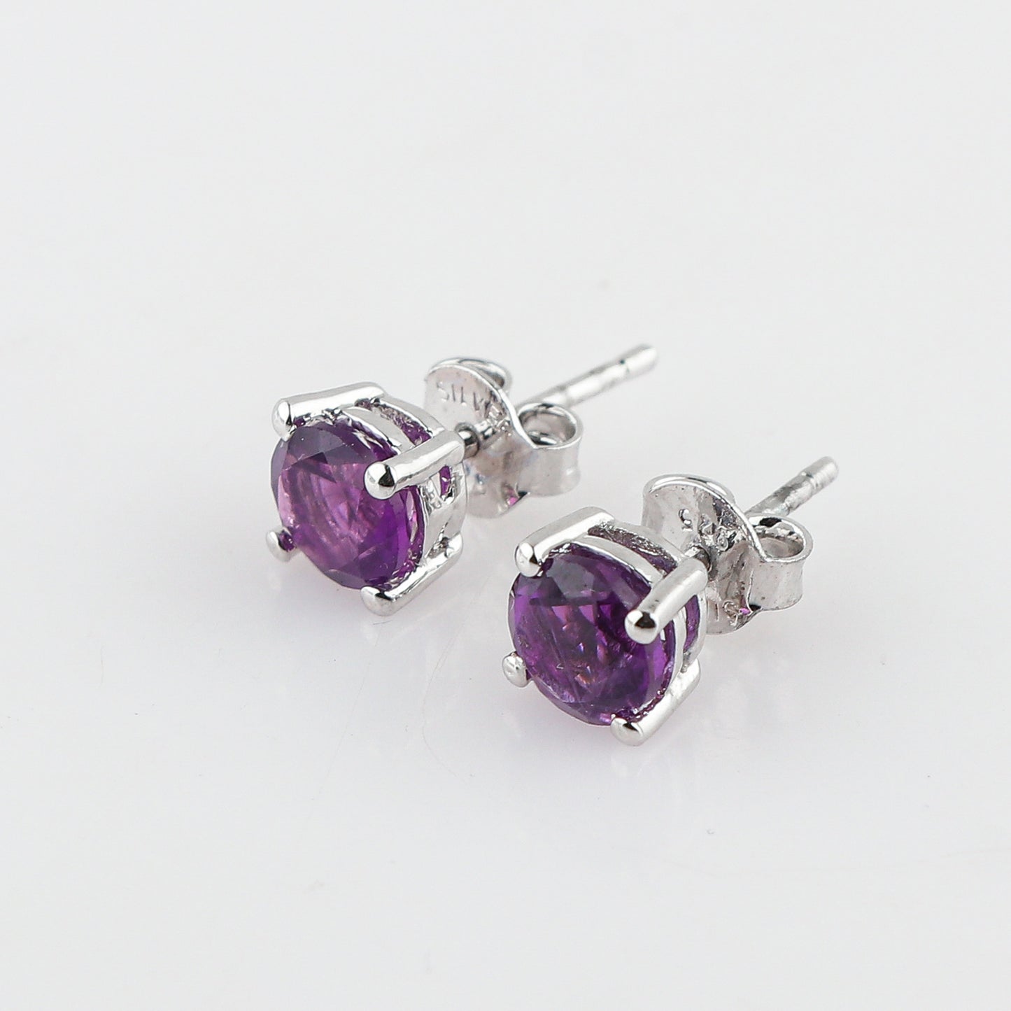 Natural Amethyst Round Stud Earrings | 6x6mm Brilliant Cut | 925 Sterling Silver | AA+ Quality | Premium Jewelry for Women