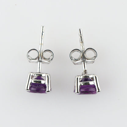 Natural Amethyst Round Stud Earrings | 6x6mm Brilliant Cut | 925 Sterling Silver | AA+ Quality | Premium Jewelry for Women