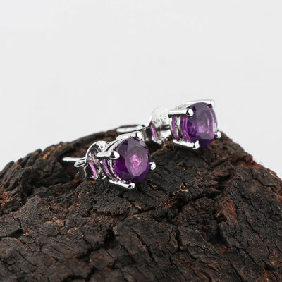 Amethyst Stud Earrings | 6x6mm Brilliant Cut Purple Gemstone Jewelry